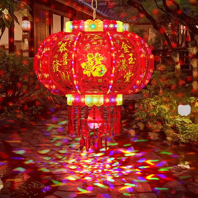 LED七彩流水旋转走马灯笼