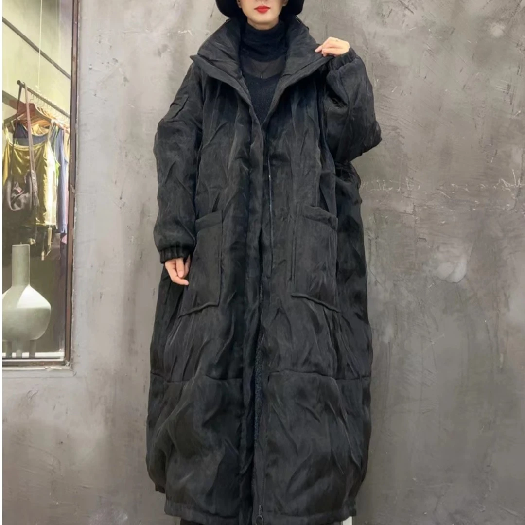 休闲加厚百搭秋冬大码长款宽松时尚双层棉衣8991