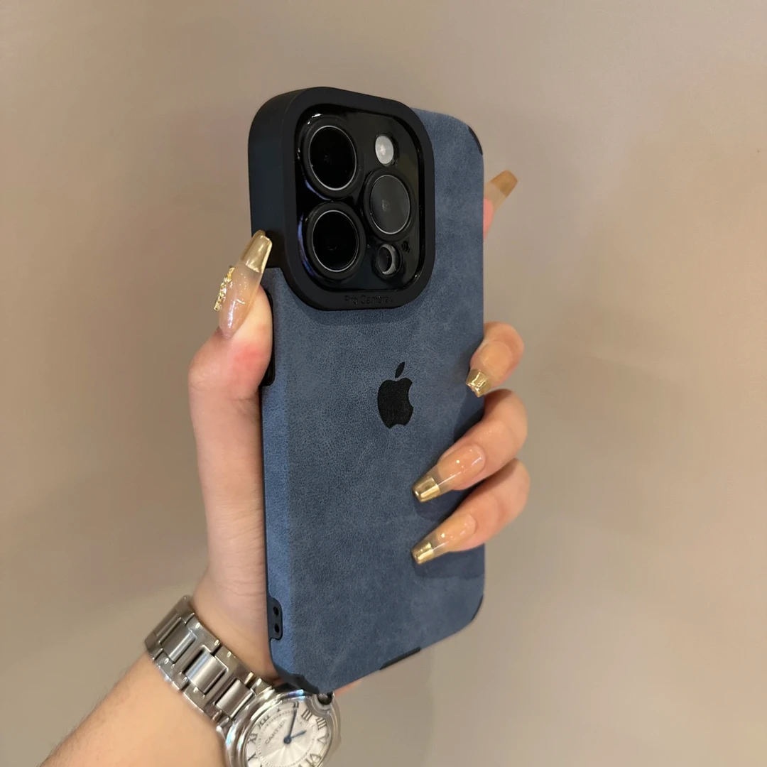 简约翻毛皮适用苹果15promax手机壳iPhone14小众13全包12防摔11潮