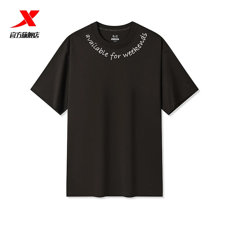 特步短袖T恤男女新款夏季情侣圆领宽松运动上衣