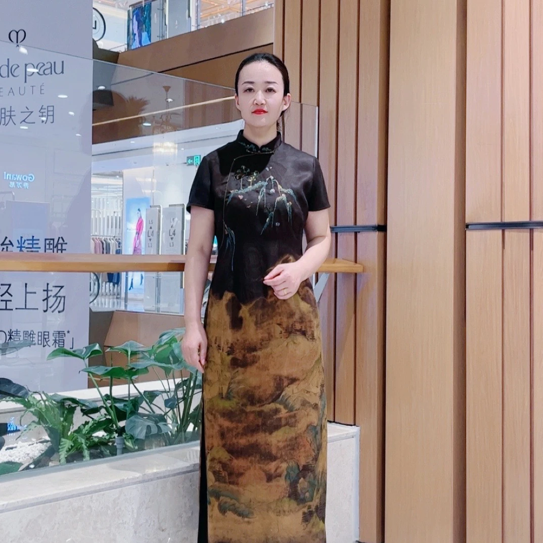 kAISADADI香云纱气质优雅中长款连衣裙