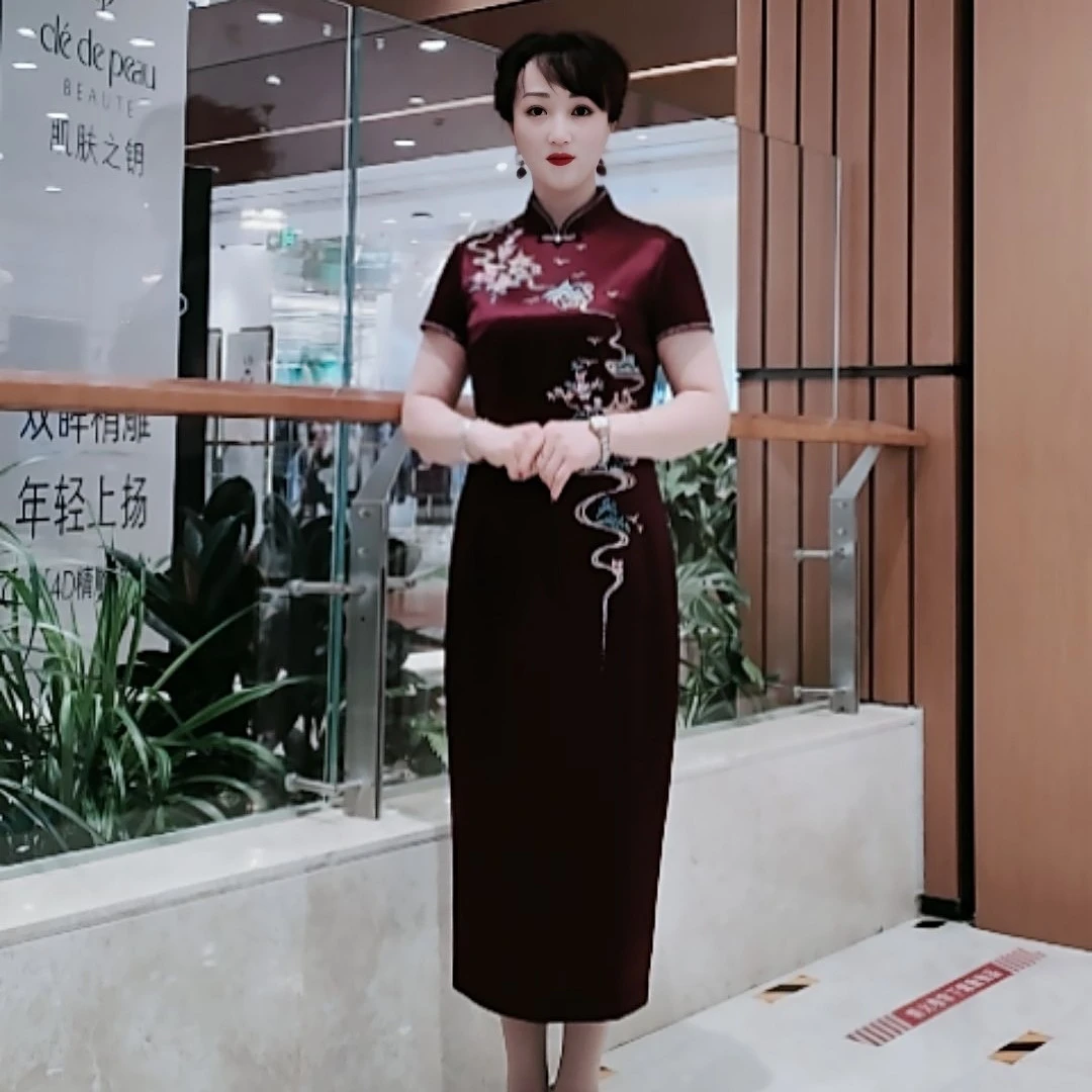 kAISADADI紫红色三醋酸重工刺绣喜婆婆喜妈妈高端礼服