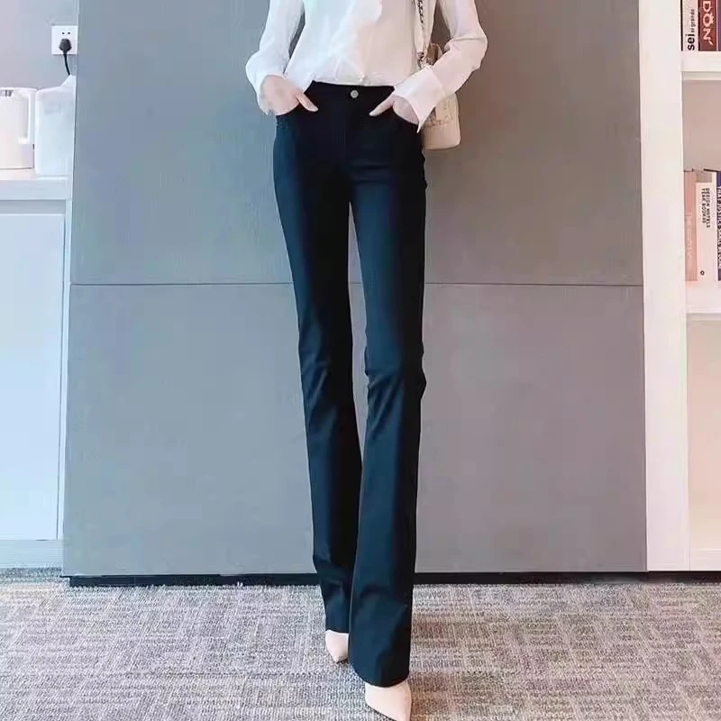 【AMSSGIRD】冬季新款高腰显瘦微喇裤加绒休闲裤女裤5100144