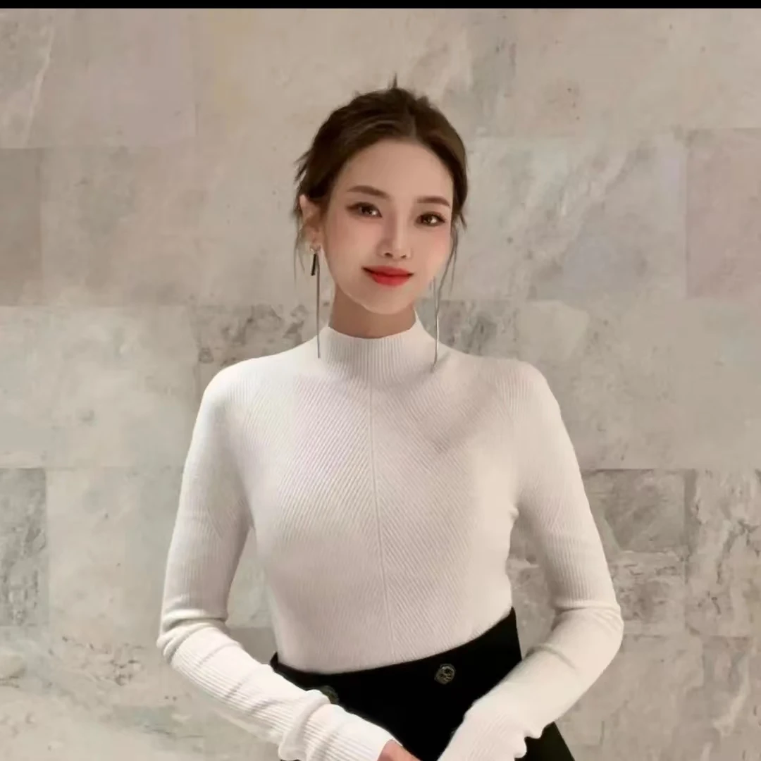 【AMSSGIRD】秋冬新款简约烟管领修身长袖针织衫毛衣5399012