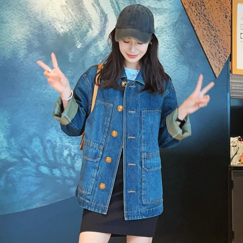 【专柜品质】秋冬新款复古宽松翻领工装风牛仔外套夹克5400850