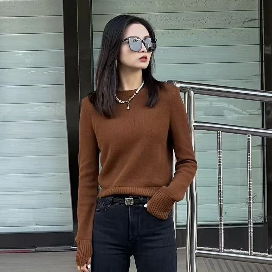 【AMSSGIRD】秋冬新款纯色简约圆领长袖针织衫毛衣女5399769