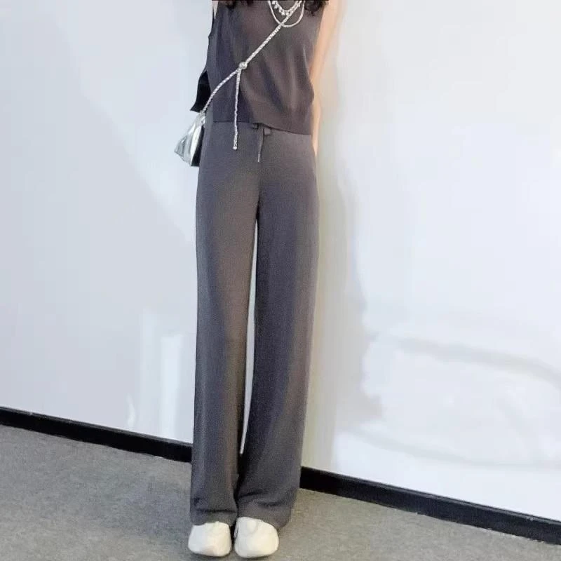 【AMSSGIRD】2024夏款显瘦松紧腰简约直筒休闲长裤女1100498