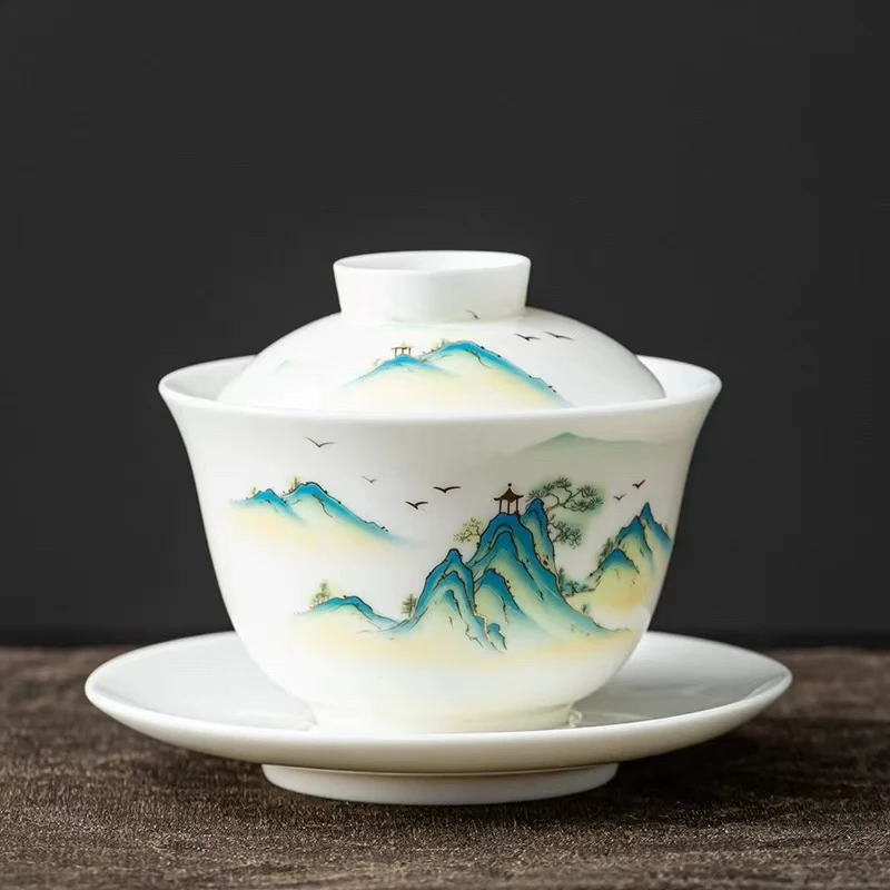 山水盖碗