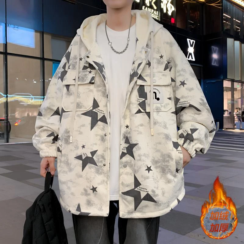 青少年连帽外套男生秋冬季新款初高中学生加绒加厚保暖夹克袄子潮