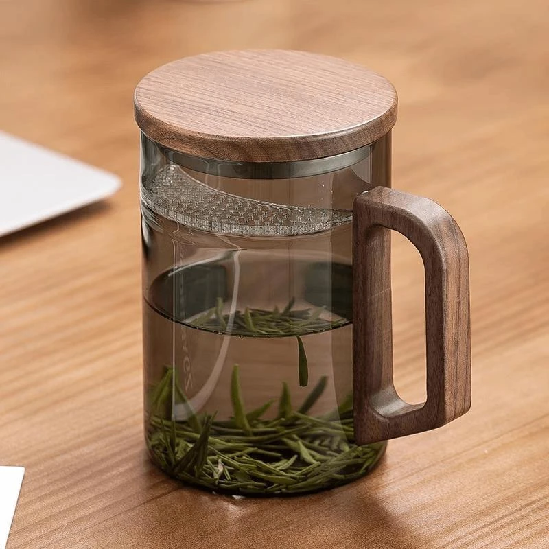 茶杯玻璃泡茶杯家用茶水分离大容量喝水杯耐高温办公室把手绿茶杯