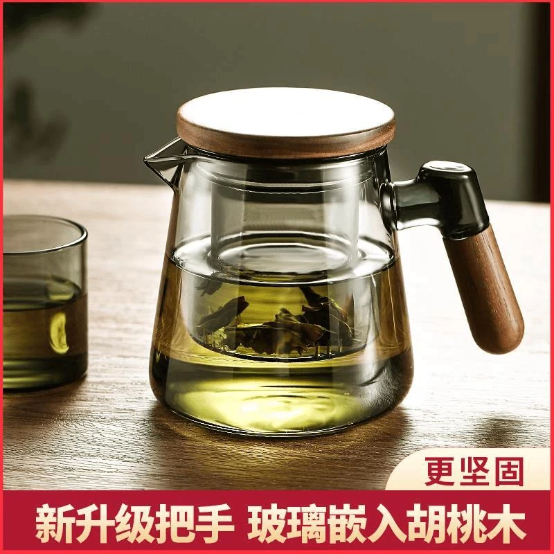 木把高硼硅玻璃泡茶壶茶水分离过滤红茶花茶壶电陶炉煮茶壶小茶具