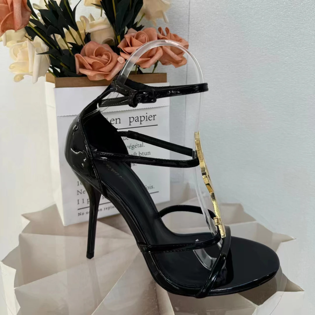 优雅茂【优雅茂】一字带凉鞋女2024夏季新款性感露趾黑色细跟高跟鞋