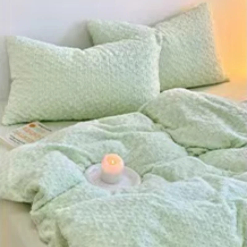 KNS 7772 冬季玫瑰款舒适牛奶绒四件套 绿色