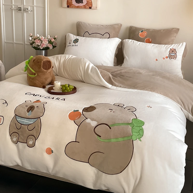 YNK 7652 新款A类高克重牛奶绒贴布绣五件套 乌龟吧啦