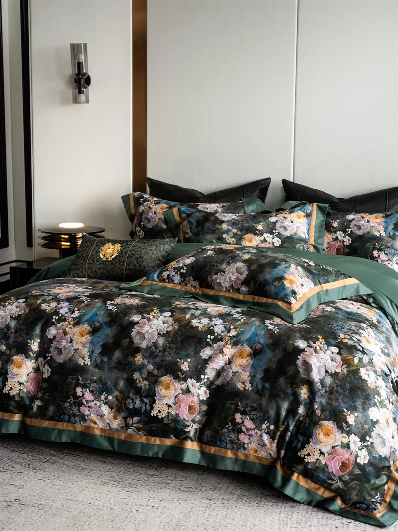 QX 5120 高支长绒棉数码印花四件套 虞美人-绿