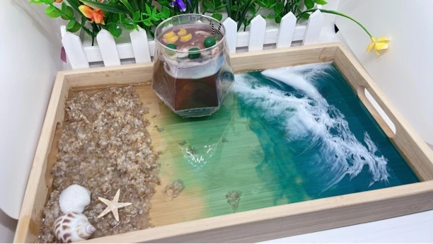 上岸托盘茶盘,仿真海洋水晶滴胶小众轻奢ins风(晨曦制作5天发货)