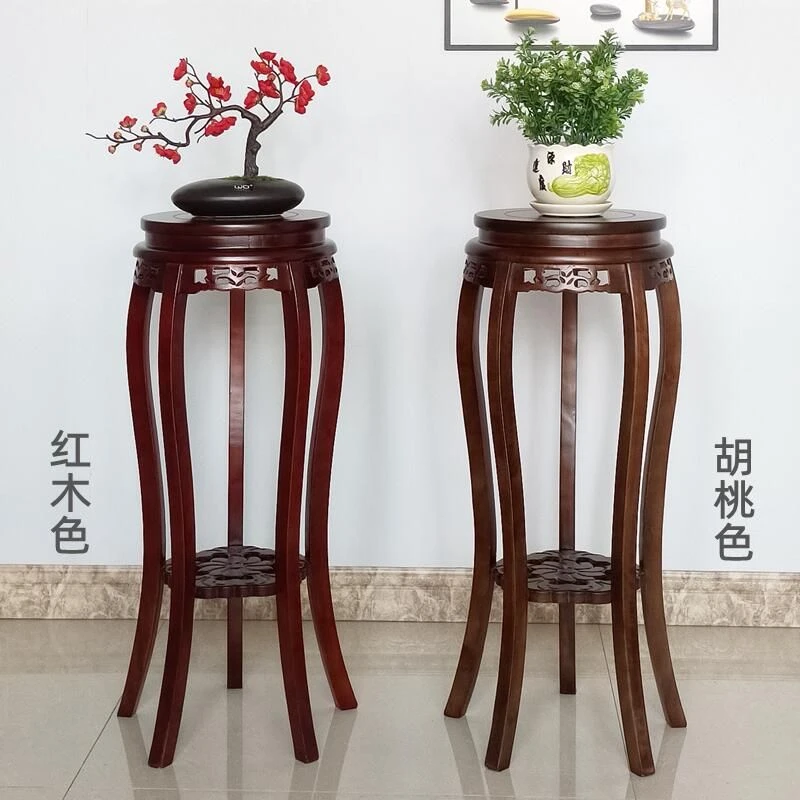 花架榆木中式客厅绿萝置物架圆形花几室内盆景实木落地式花架子