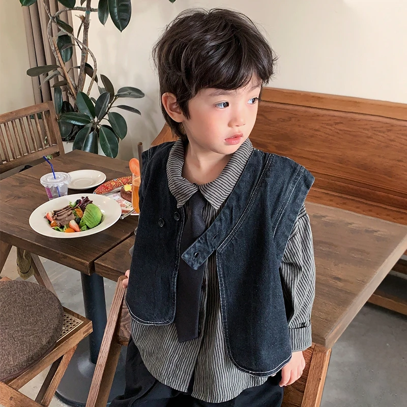 童装2024新款秋装男童牛仔衬衫马甲中小童简约休闲坎肩