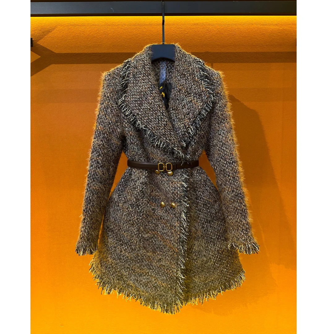 品牌DT-白鸭绒羊毛2024冬季新款时尚气质中长款外套R8828