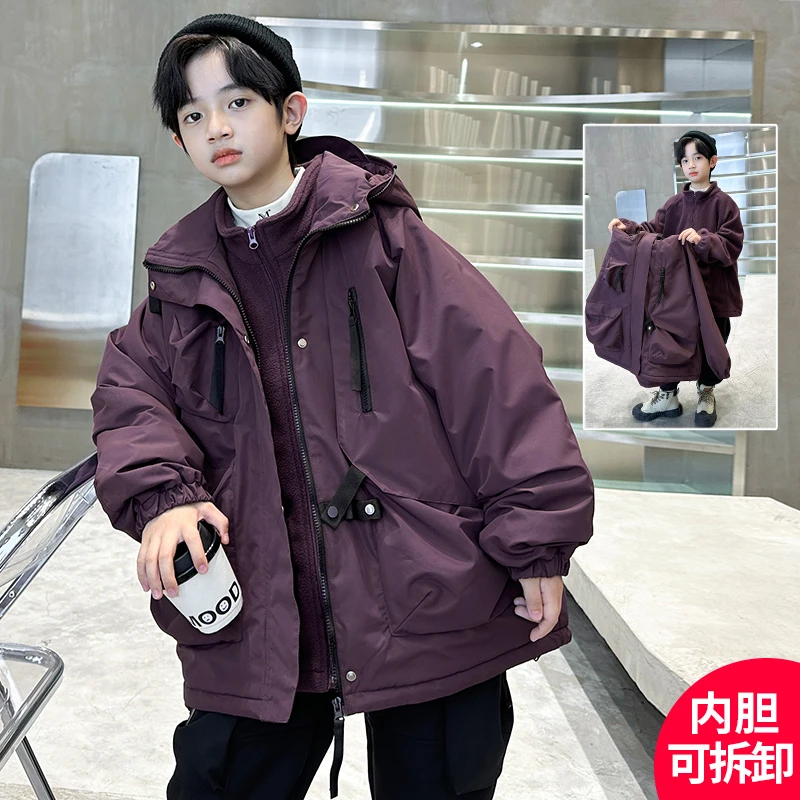 男童冬装加厚可拆卸冲锋衣外套新款冬季时髦【QHZ】C3169