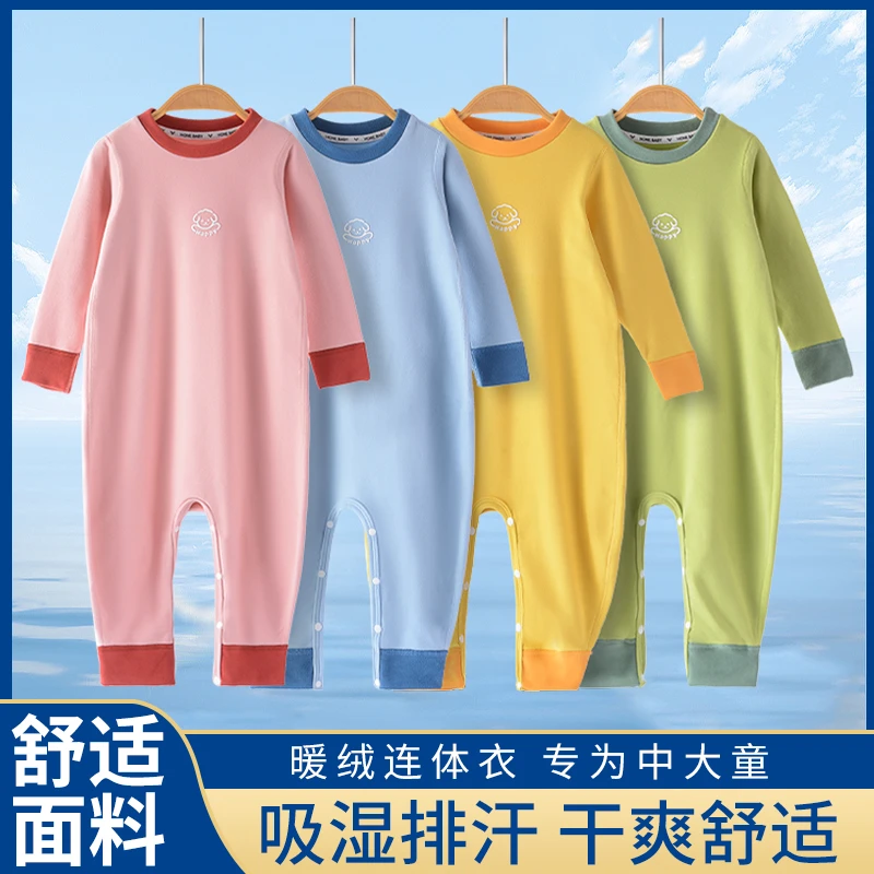 儿童德绒连体睡衣宝宝秋冬保暖无骨爬服婴儿舒适圆领防滑睡袋裤