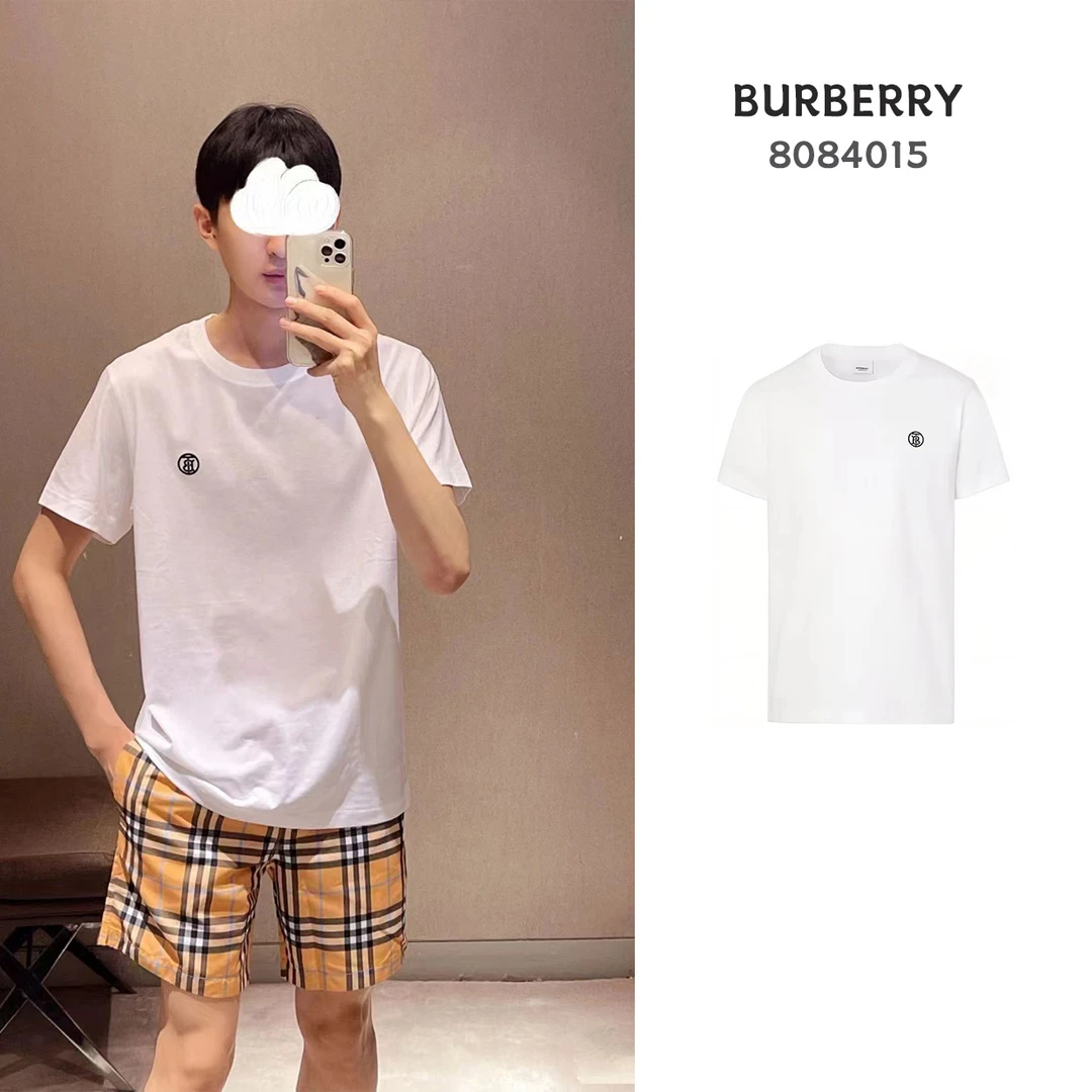 全新未使用 BURBERRY/博柏利 圆环TB刺绣标志棉质短袖男款白色