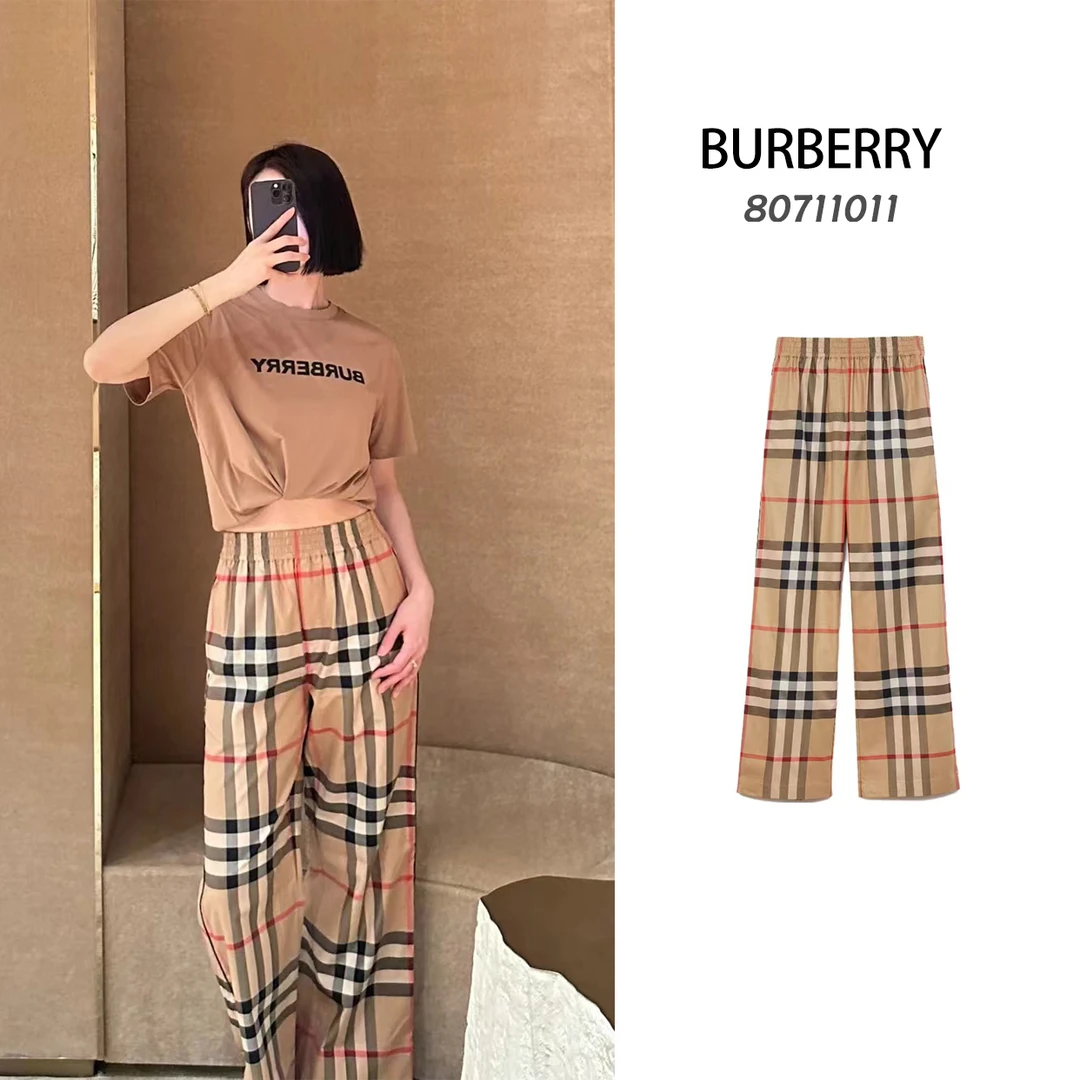 未使用 BURBERRY/博柏利 大格纹中腰直筒休闲宽松长裤女款