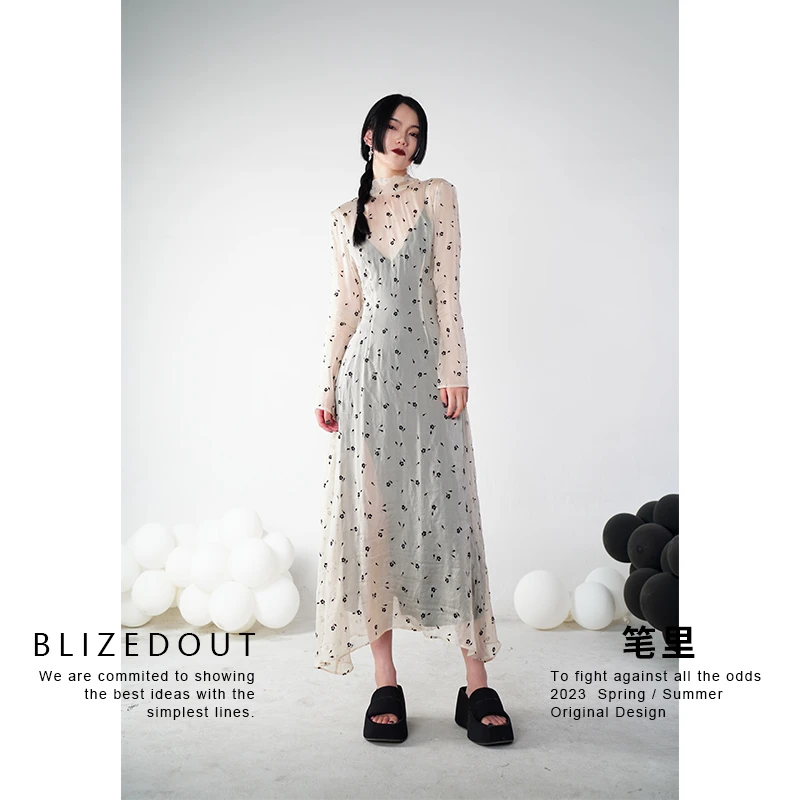 笔里【BLIZEDOUT】独立设计师3070808法式碎花裙微透外穿气质连衣裙