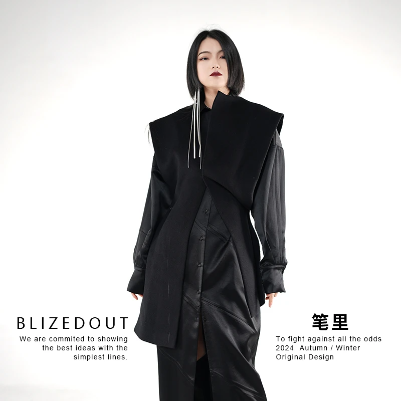 笔里【BLIZEDOUT】独立设计4120405黑色绵羊毛一粒扣马甲外套马夹