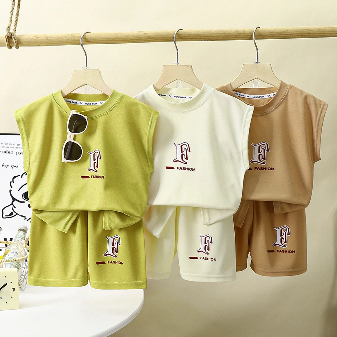 【痞帅】儿童新款中小童夏季两件套无袖套装舒适夏季时尚韩版洋气