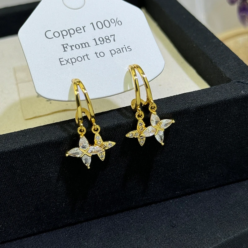 铜合金锆石耳饰 耳钉气质轻奢时尚百搭小众简约金色精致QC727