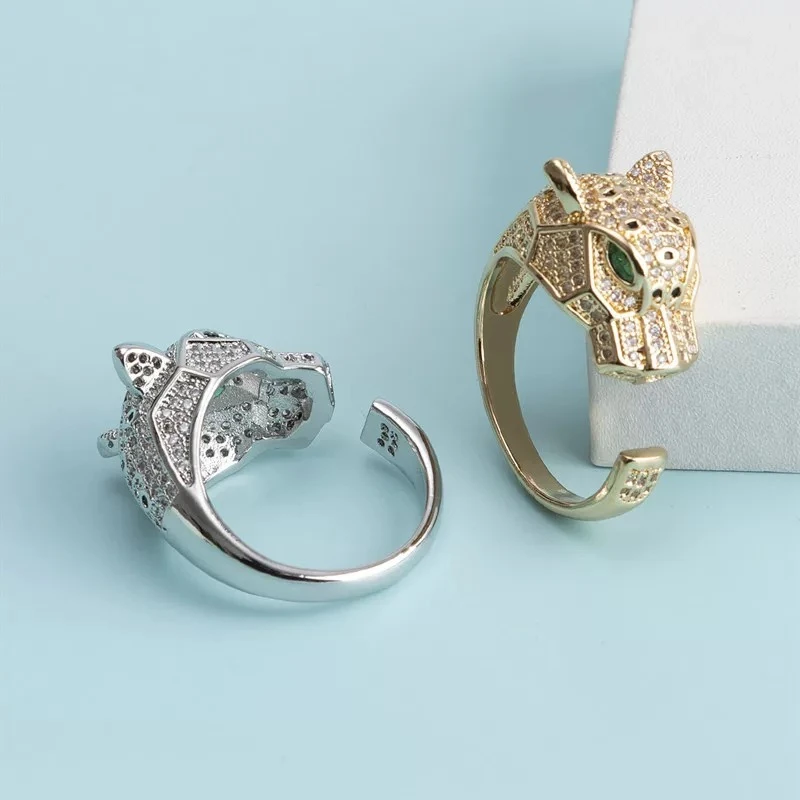 铜合金合成锆石戒指 气质轻奢时尚微镶豹头戒指流行个性QC2466