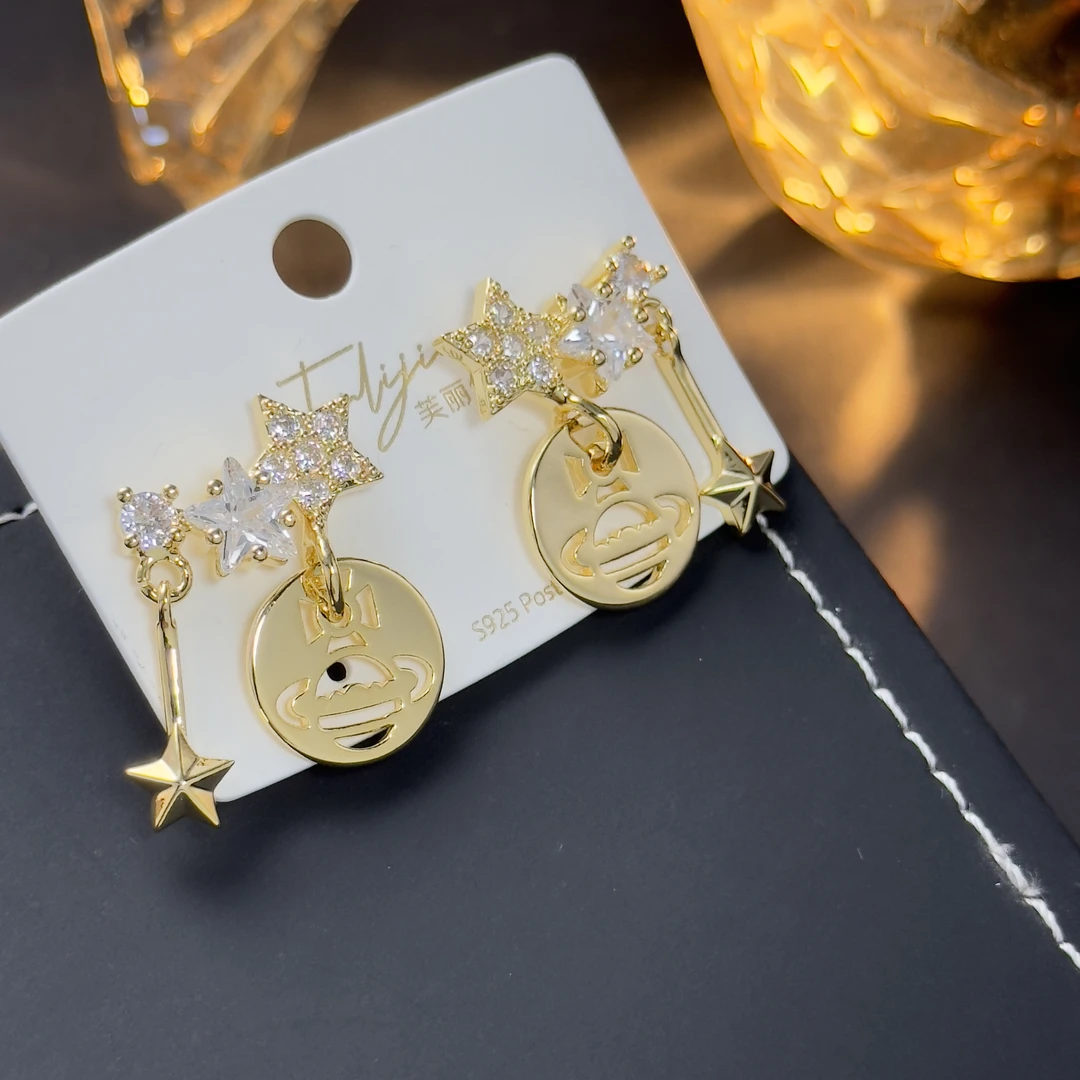 铜合金合成锆石耳饰 气质轻奢时尚百搭少女小众简约耳环QC2526