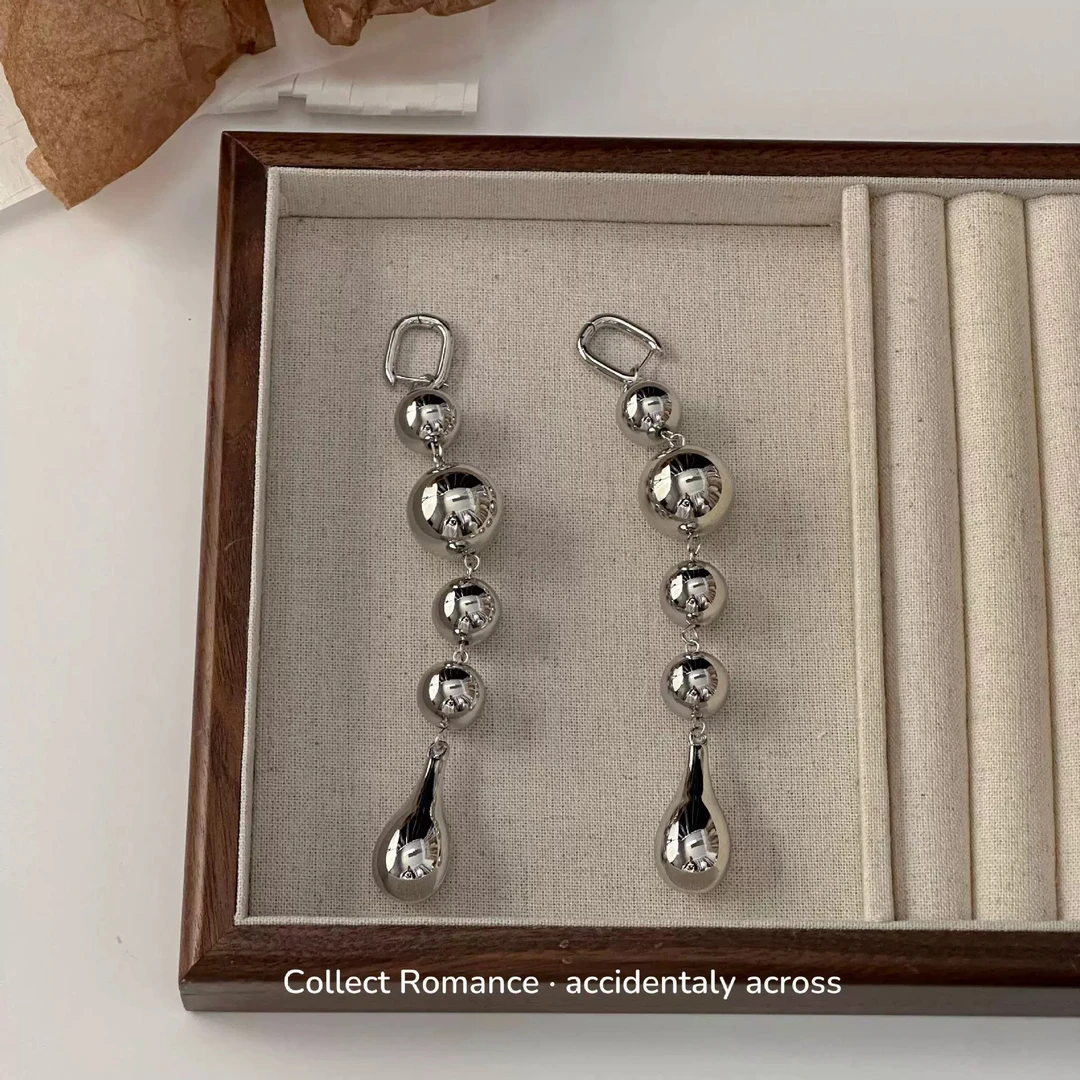 铜合金耳饰 新品冷淡风光面圆球水滴耳环高级小众圆珠耳钉QC2338