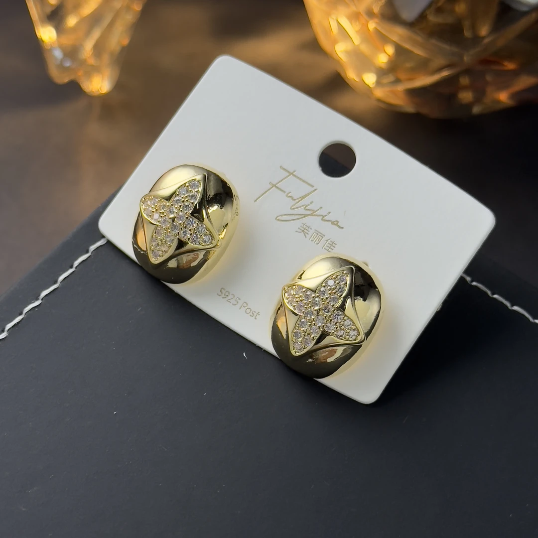 铜合金合成锆石耳饰 气质轻奢时尚百搭复古小众简约耳环QC2462