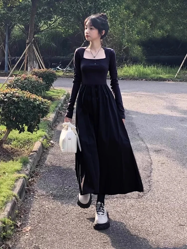【成功姐姐】秋款061长袖方领气质连衣裙