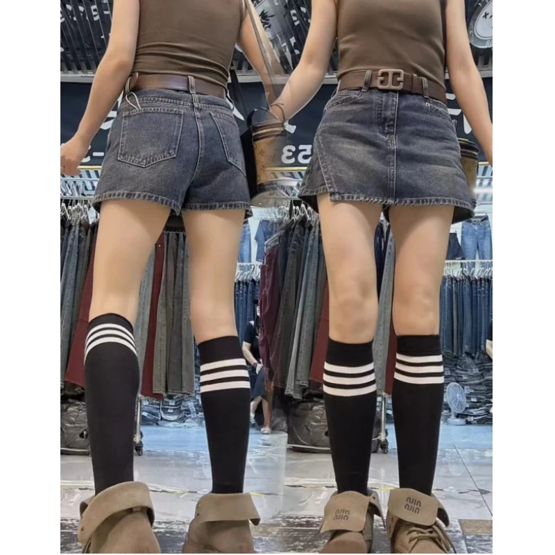 胖妹妹早秋新款高腰弹力胖mm裙裤设计感显瘦a字百搭牛仔半身裙裤