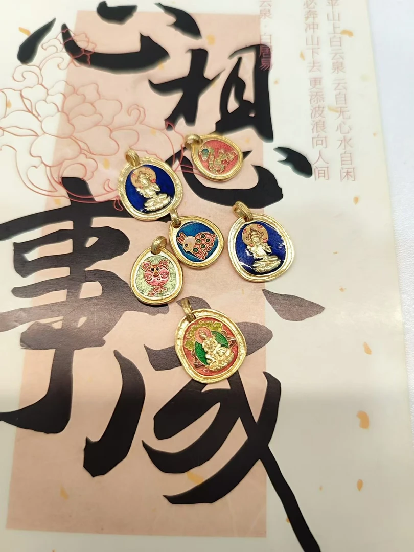 足金999古法烧蓝守护小吊坠