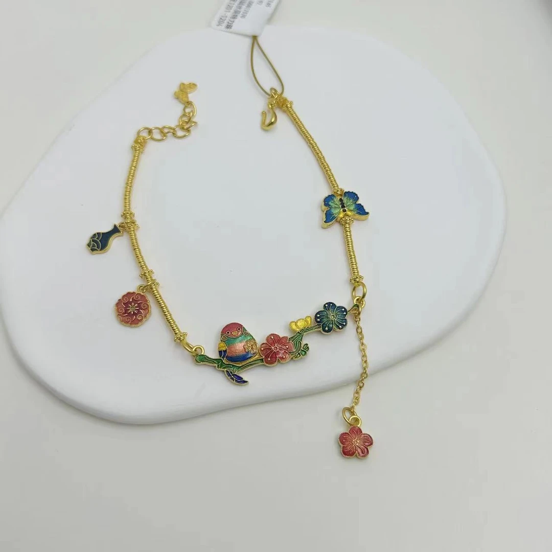 足金999高温烧蓝喜上眉梢手链17.57g