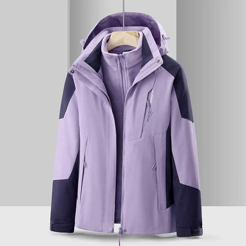 2023秋冬户外冲锋衣男女防风防水加绒加厚三合一可拆卸两件套外套