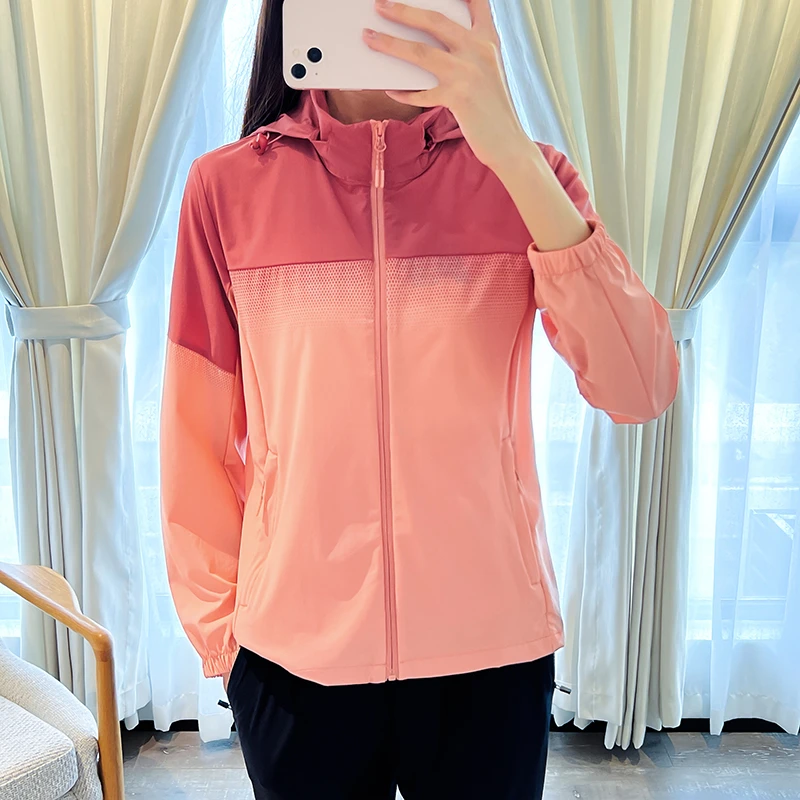 UPF50+夏季冰丝防晒衣女户外防紫外线薄款清凉透气拼色连帽防晒服