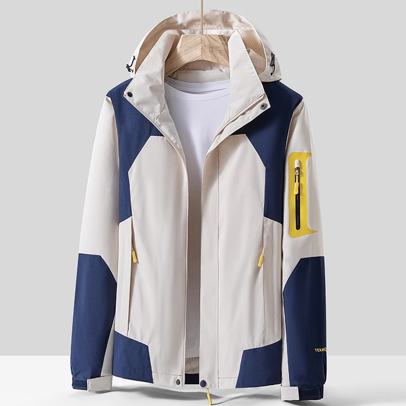 新款登山服透气情侣运动拼接连帽夹克防风防水外套户外冲锋衣春秋