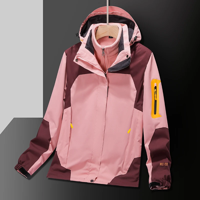 户外冲锋衣男女三合一拼色两件套防风防水可拆卸进藏露营服装外套