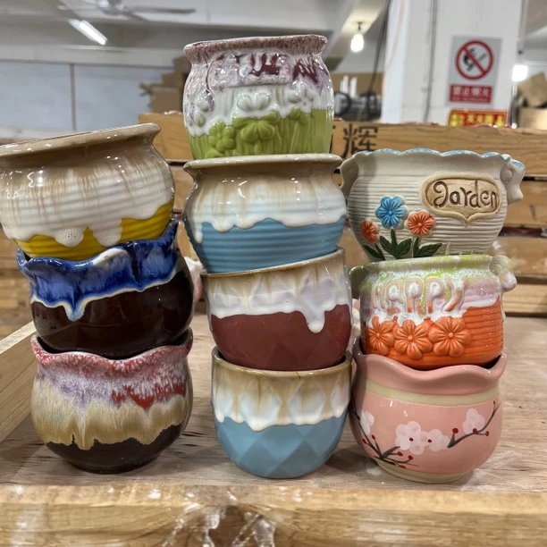 【直播浮力1140】多肉花盆陶瓷到手十件套口径8～10高8～10