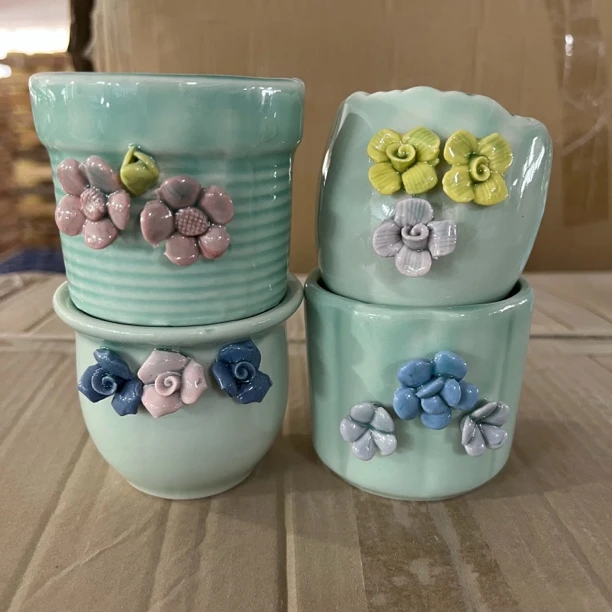 口7cm高7cm 青色小捏花花盆