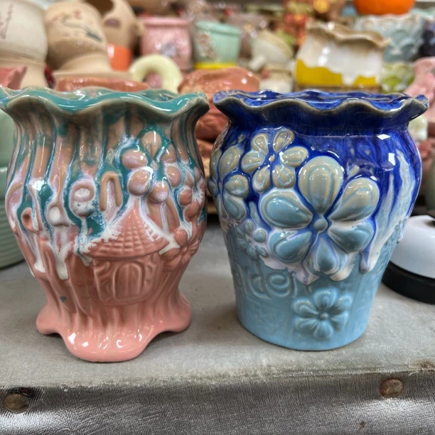 口9cm 高度12cm 流釉浮雕小老桩