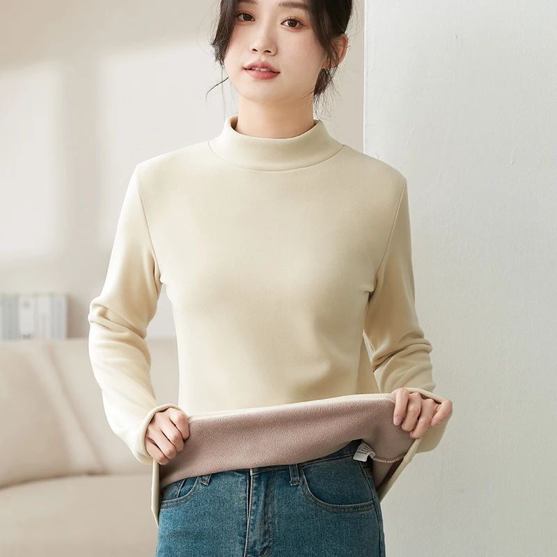 加绒加厚半高领德绒打底衫女秋冬内搭高级感黑色中领保暖2025新款