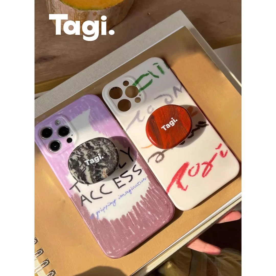 《清仓不退换》Tagi.Pebble paint天然石头画板手绘磨砂手机壳/支架