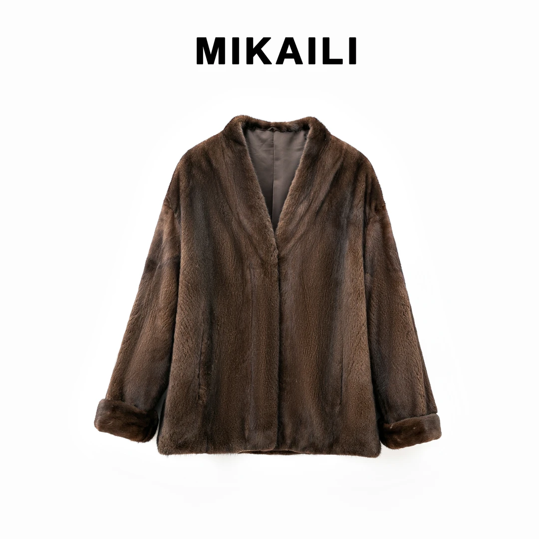 MIKAILI/米开里【巴黎情调】进口紫标天鹅绒水貂整貂皮草秋冬外套