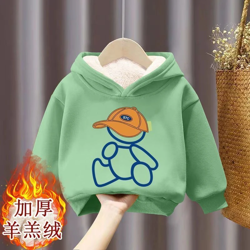 儿童男童连帽加绒加厚卫衣2023新款秋冬儿童保暖上衣男孩潮酷宝宝